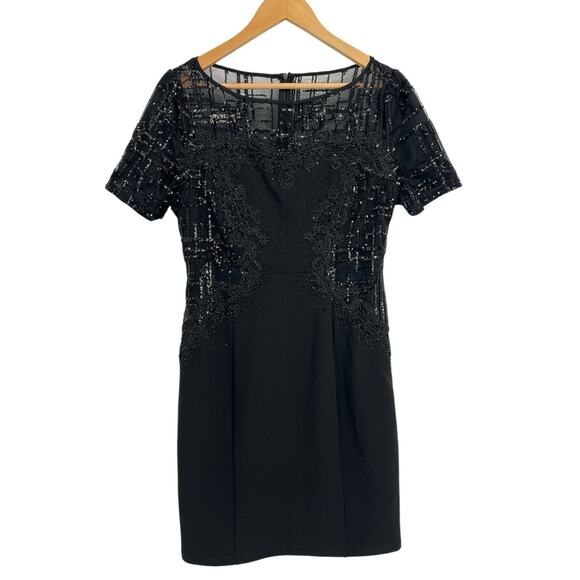 Nikibiki Black Sequined Short Sleeve Shift Dress Mesh Large - Picture 1 of 5